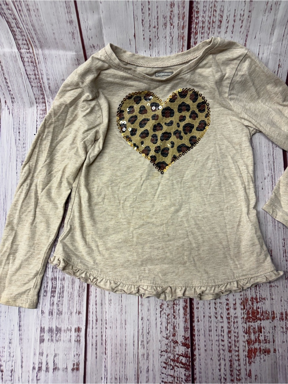Garanimals Cream Long Sleeve Top with Leopard Sequin Heart